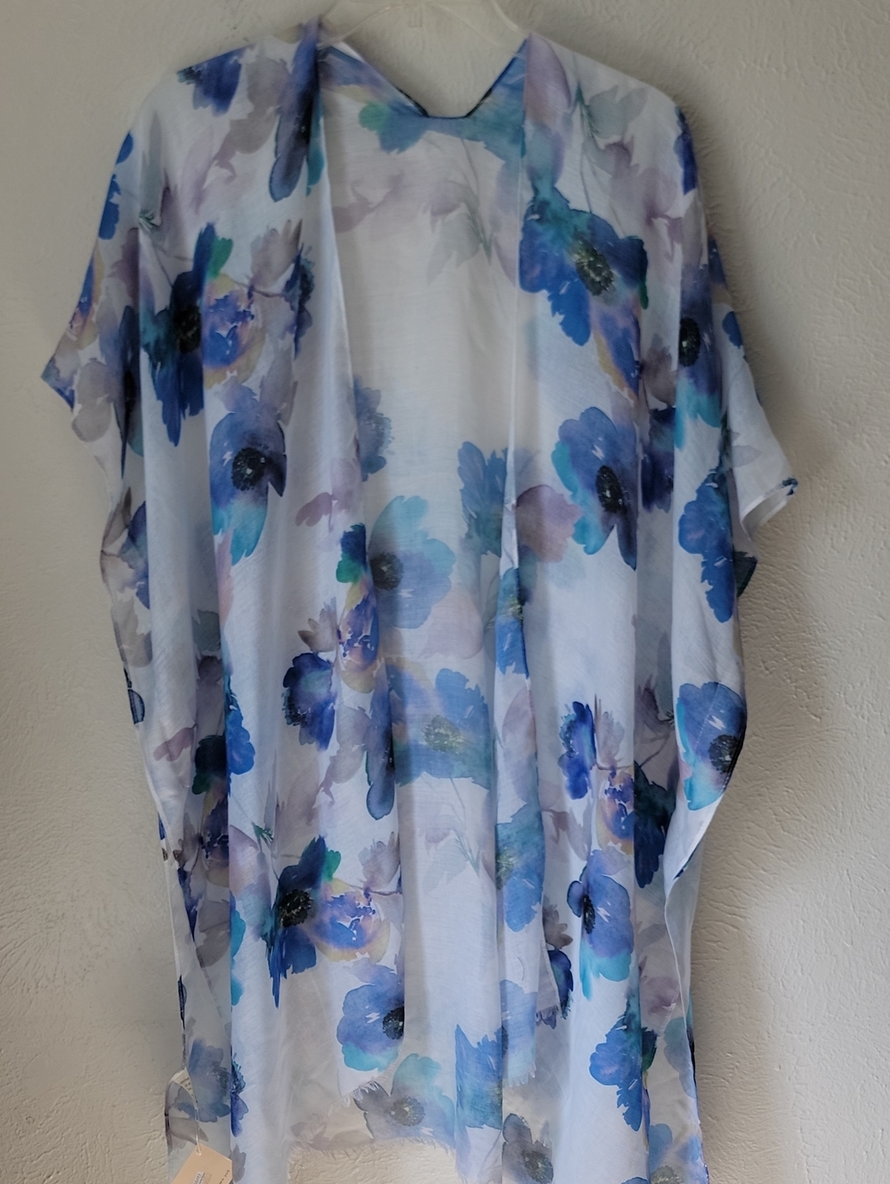 Beautiful Lightweight Blue Floral Warercolor SheerTunic Kimono